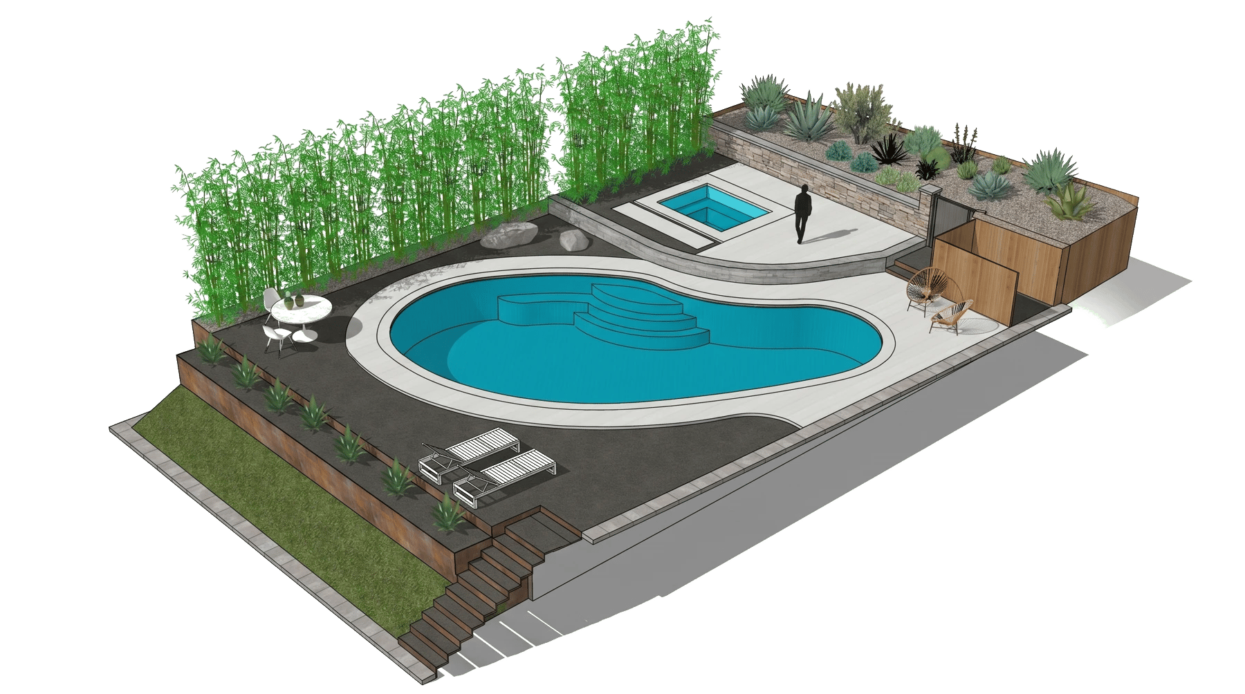 Technical pool construction drawing set and site base map by Modern Pools in Austin