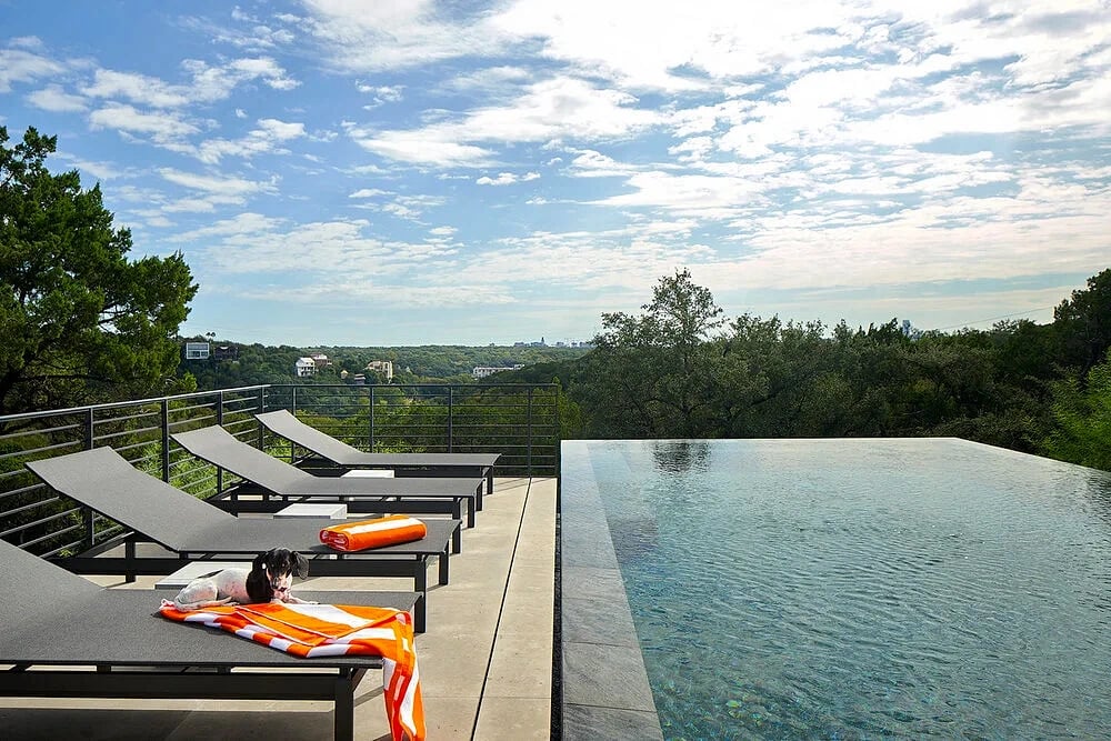 Custom gunite pool by Modern Pools on a West Lake Hills, Austin lot